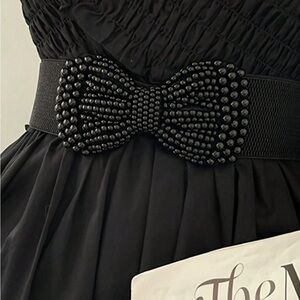 Women's Black Beaded Bow Belt